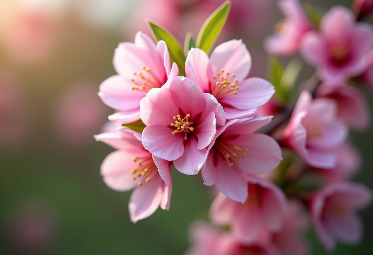 arbre fleurs roses