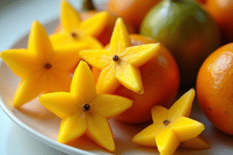 Fruits en forme d etoile sur une assiette blanche