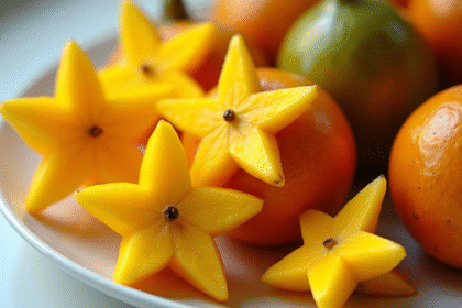 Fruits en forme d etoile sur une assiette blanche