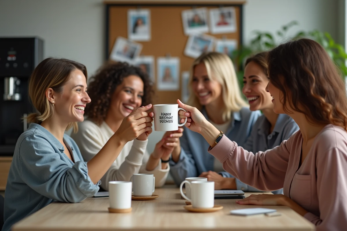 Collegues femmes partageant un moment convivial autour d une tasse