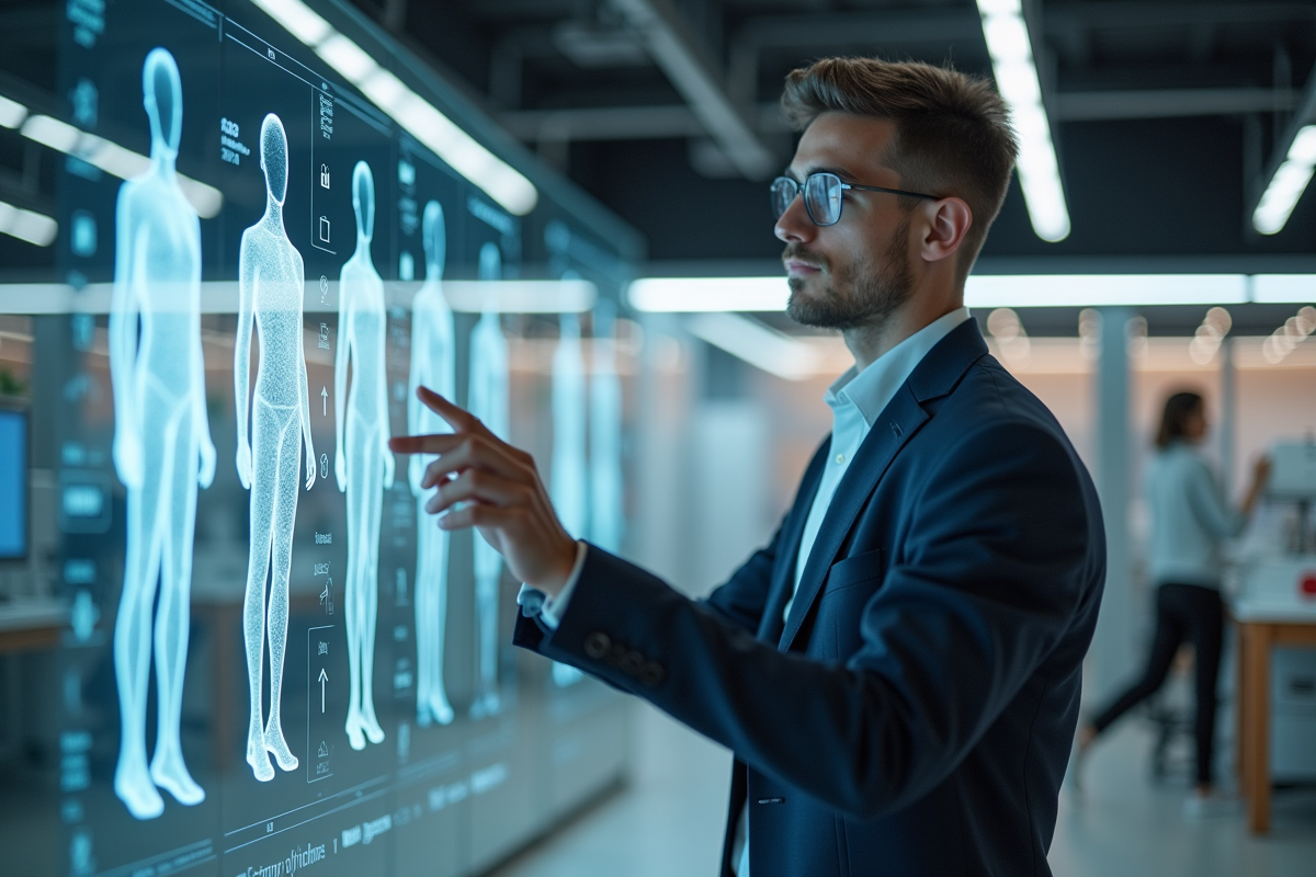 Designer utilisant la réalité augmentée pour manipuler un vêtement