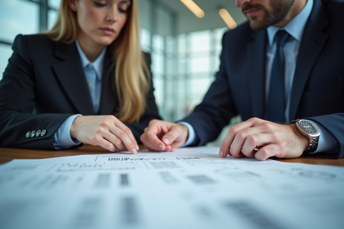Deux professionnels en discussion avec documents juridiques