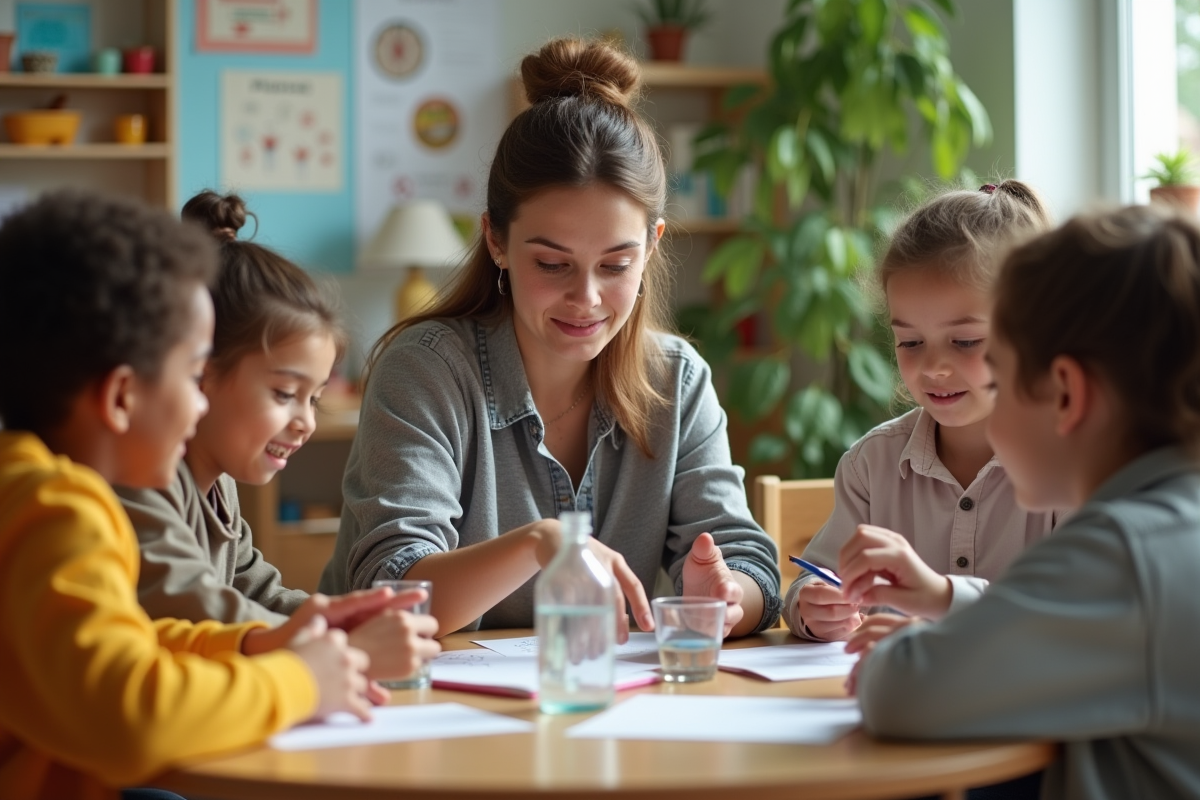 Professeure aidant des élèves en projet scientifique