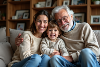 Famille multigenerations dans un salon chaleureux