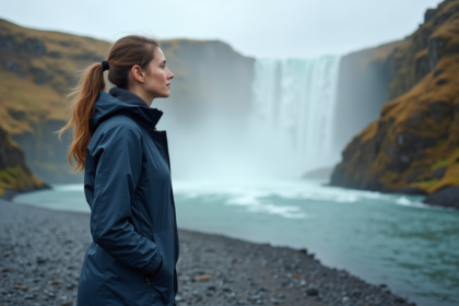 Femme contemplant la cascade de Gullfoss en Islande
