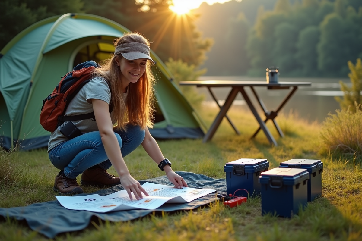 Jeune femme en plein air vérifie un systeme solaire