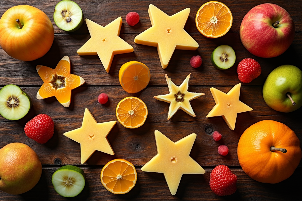 Fruits en forme d etoile tranchés sur une table en bois