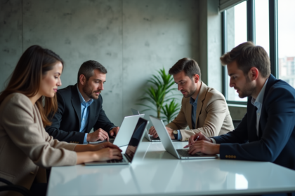 Groupe de professionnels en réunion dans un bureau moderne