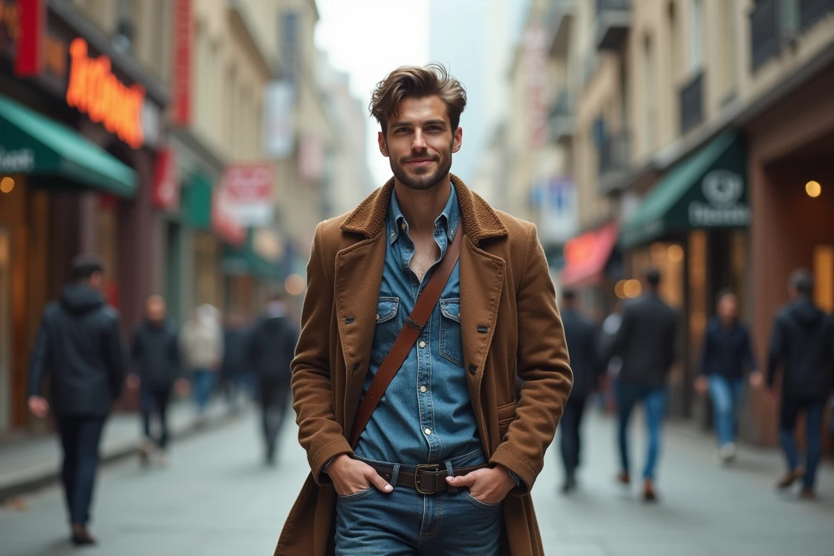 Homme marchant dans une rue urbaine avec style