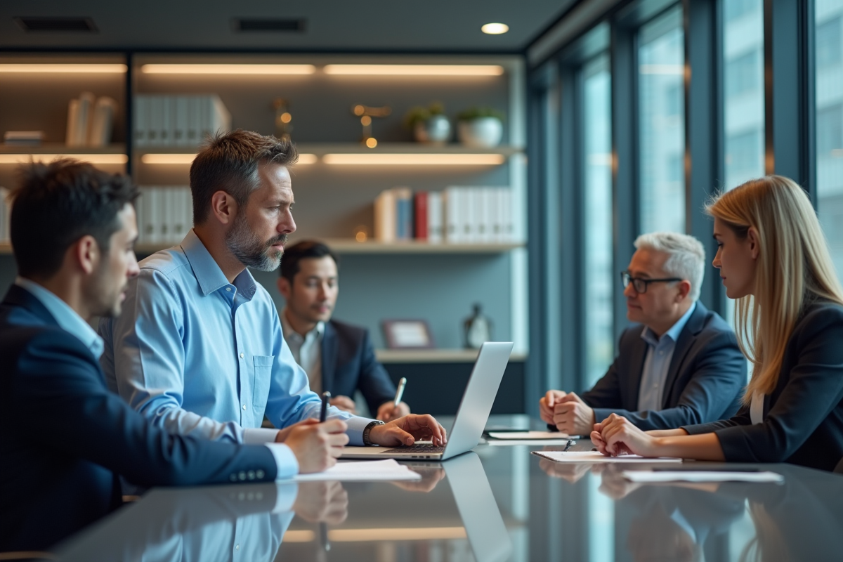 Homme en chemise bleue écoute lors d
