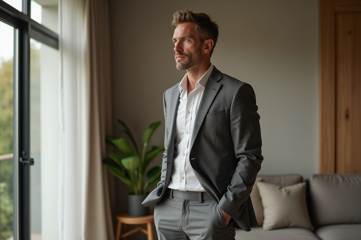 Homme en costume dans un intérieur moderne et minimaliste