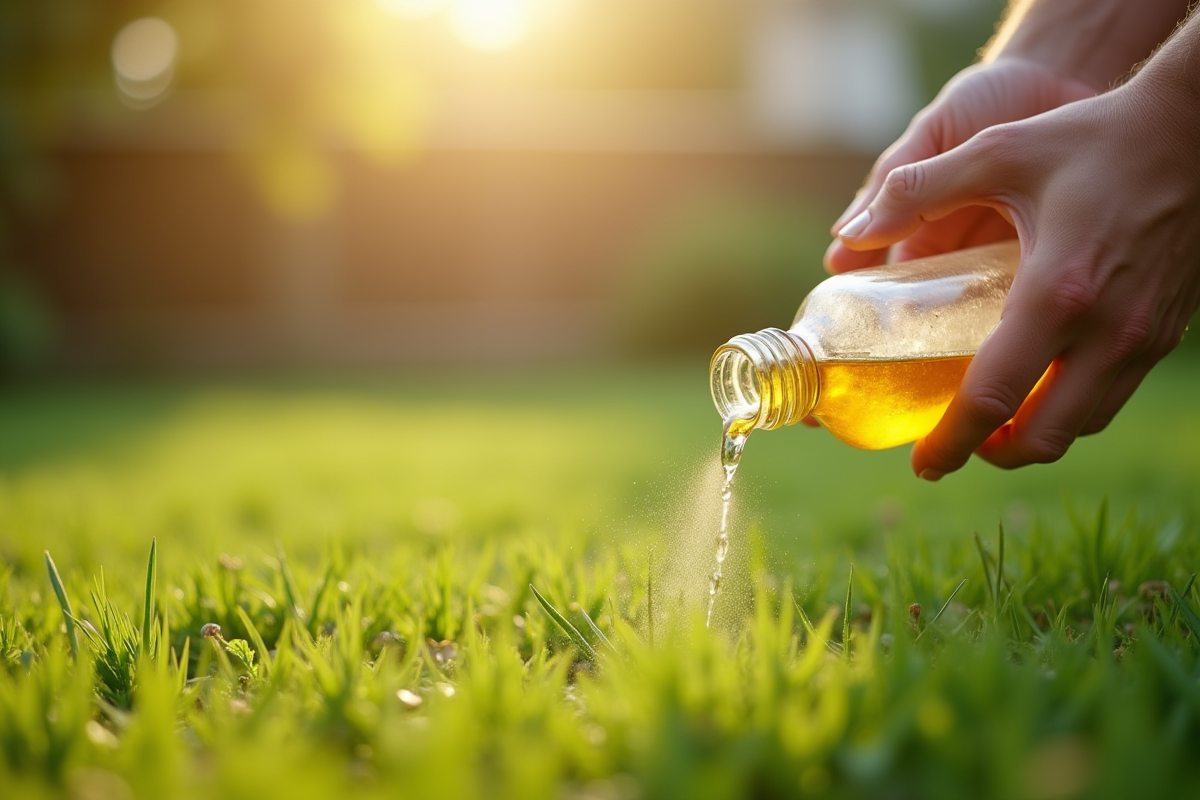 Main versant huile naturelle pour weed dans un jardin ensoleille
