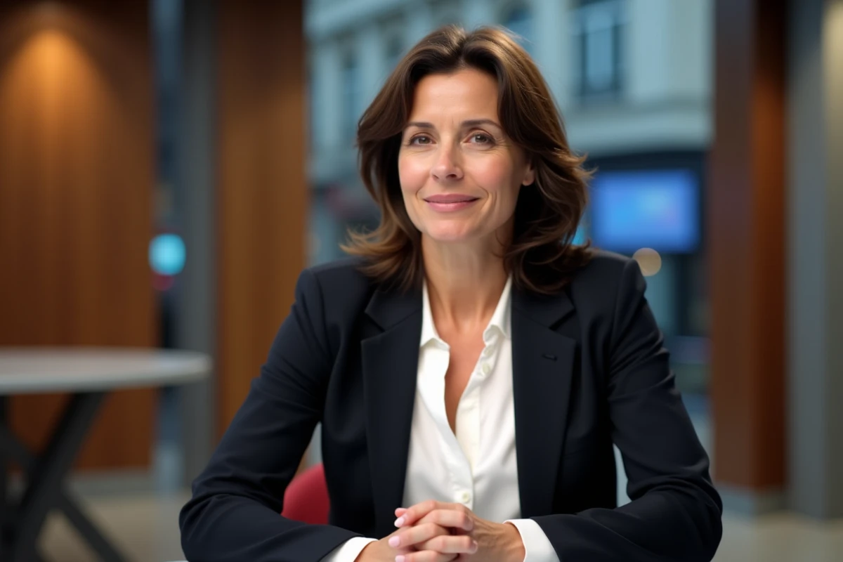 Femme politique française en discussion dans un studio