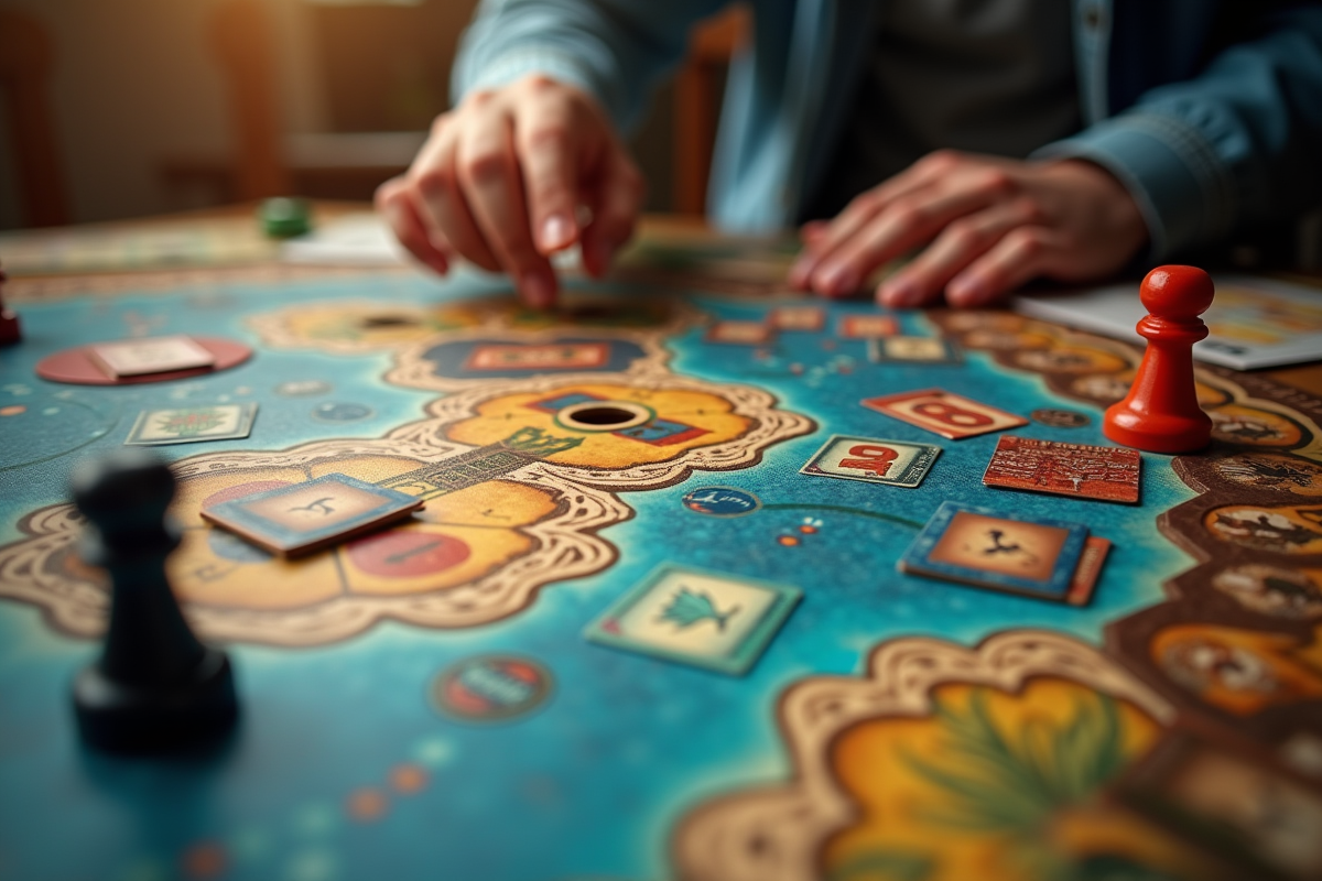 Détails d un jeu de société stratégique avec cartes et jetons