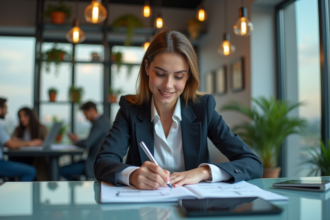 Jeune femme entrepreneure en coworking inspirée