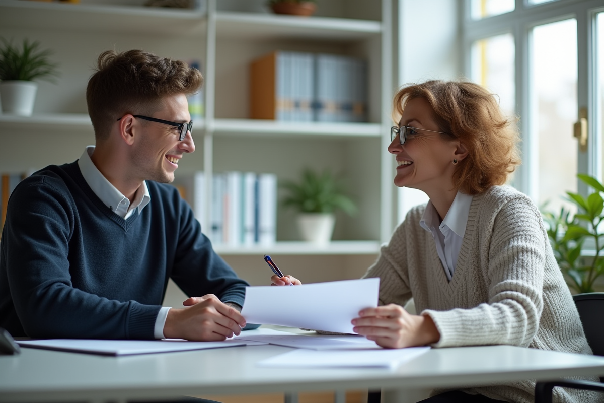 Jeune homme discutant avec conseillère universitaire