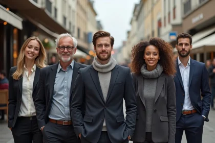 Groupe de jeunes professionnels à Rennes en extérieur