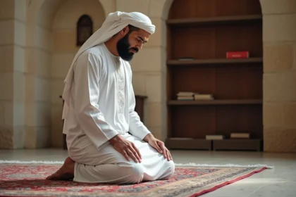 Musulman en priere dans une mosque a Agen