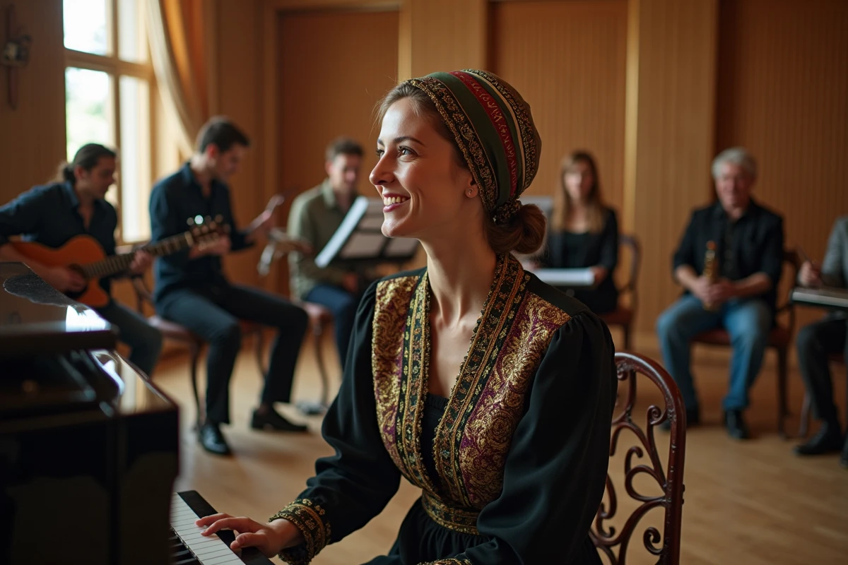 Repetition musicale avec chanteuse et musiciens en studio