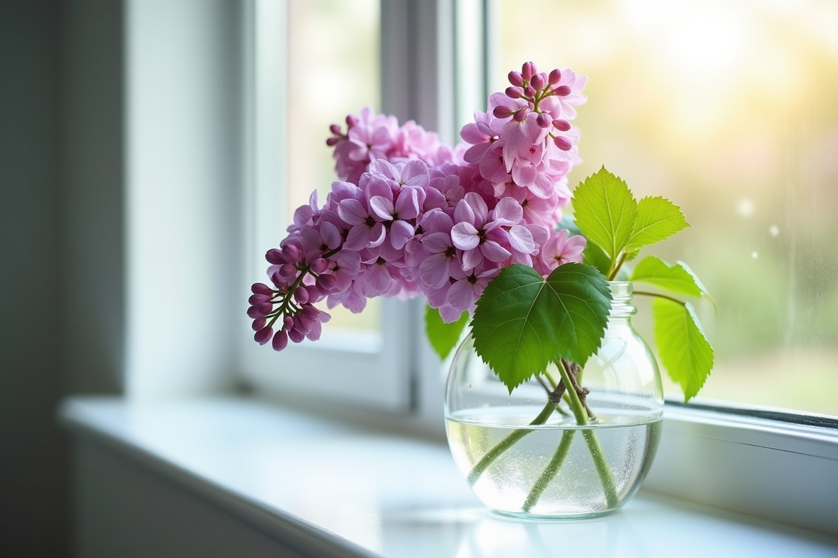 Tiges de lilas coupées avec bourgeons dans un vase d